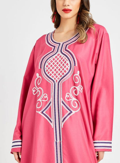 Embroidered Pink Full Sleeves jalabiya