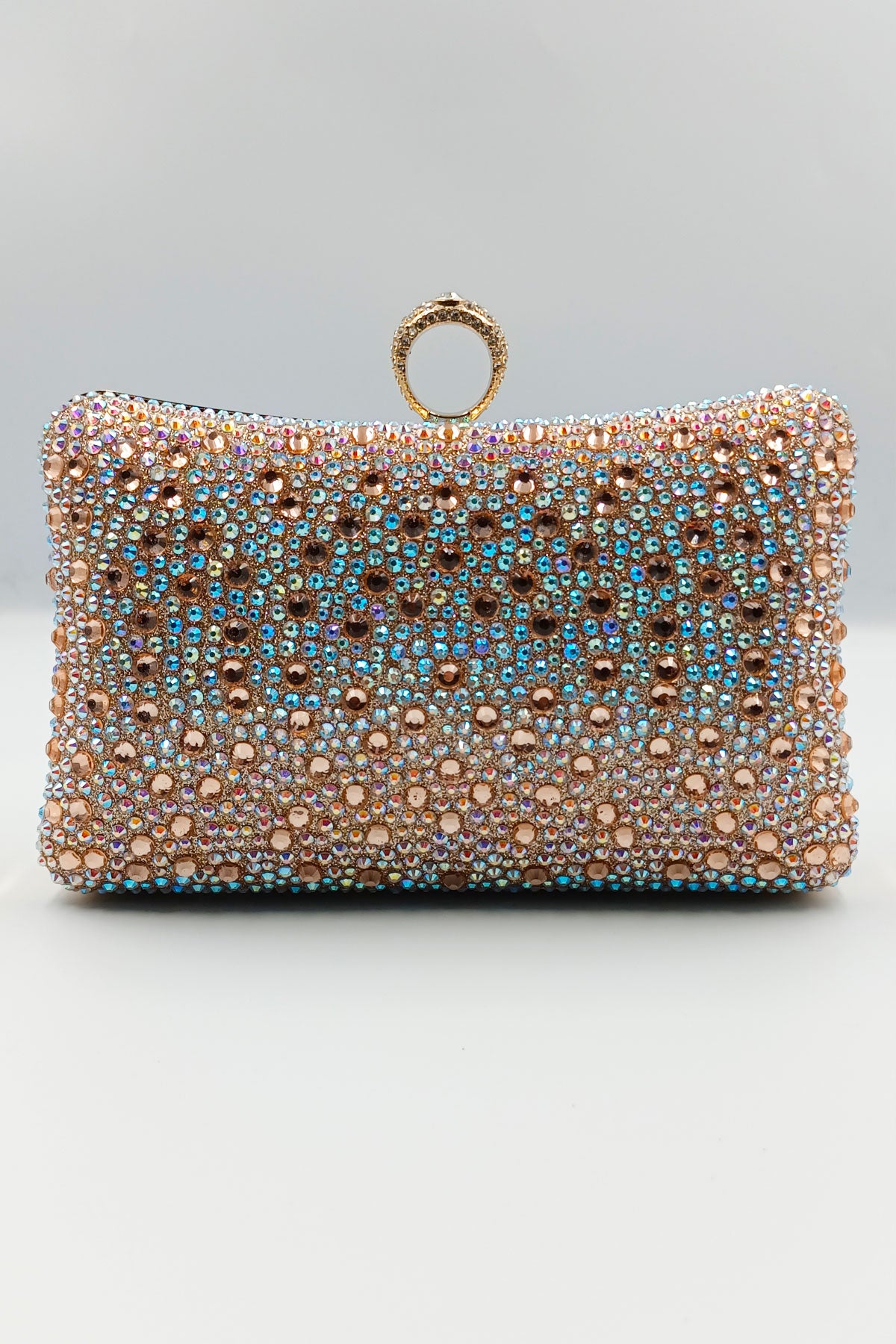 Copper Crystal Embellished Clutch Bag