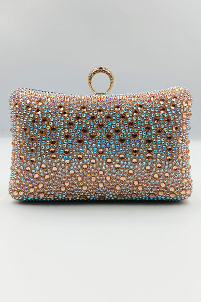 Copper Crystal Embellished Clutch Bag