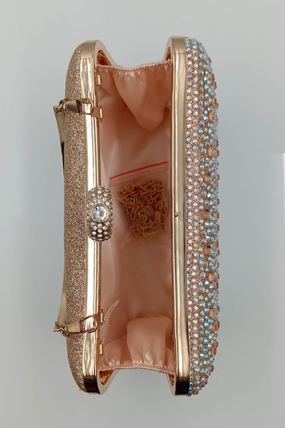 Copper Crystal Embellished Clutch Bag