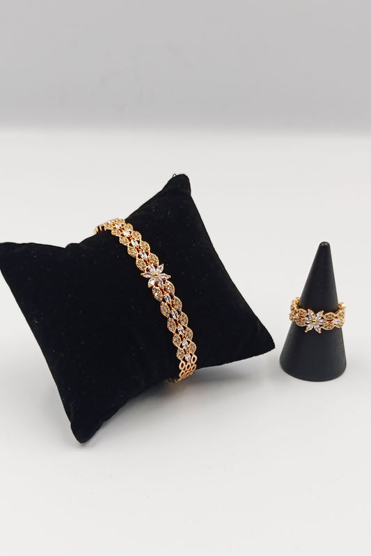 Cuff Bracelet and Ring Set with Crystal Accents