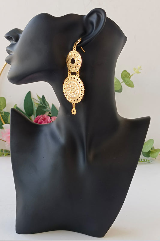 Gold plated long ethnic earrings
