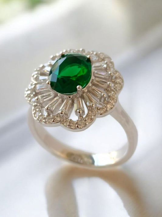 emerald silver ring