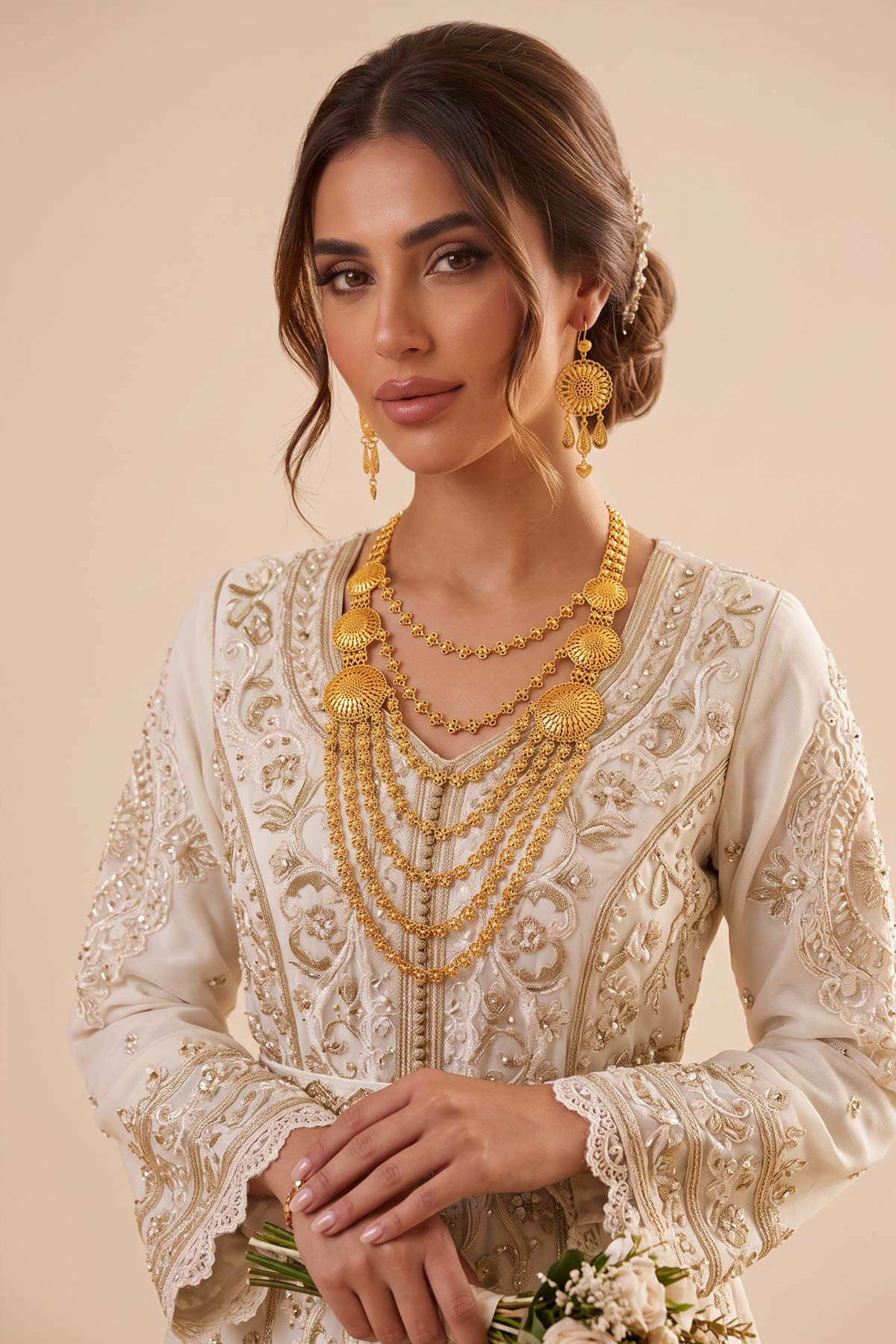 Farah Traditional Gold-Tone Layered Necklace Set
