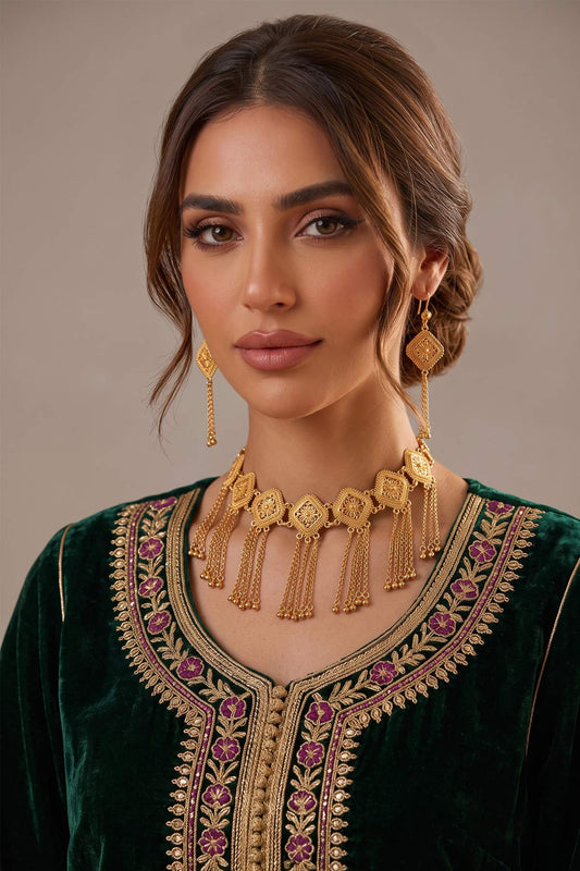 Layla Square Filigree Tassel Necklace Set