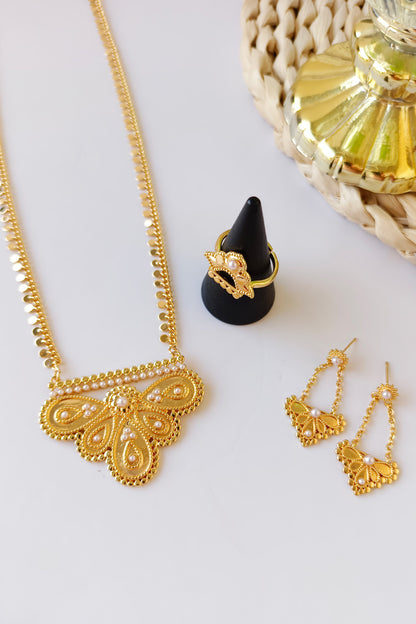 Golden long chain necklace set