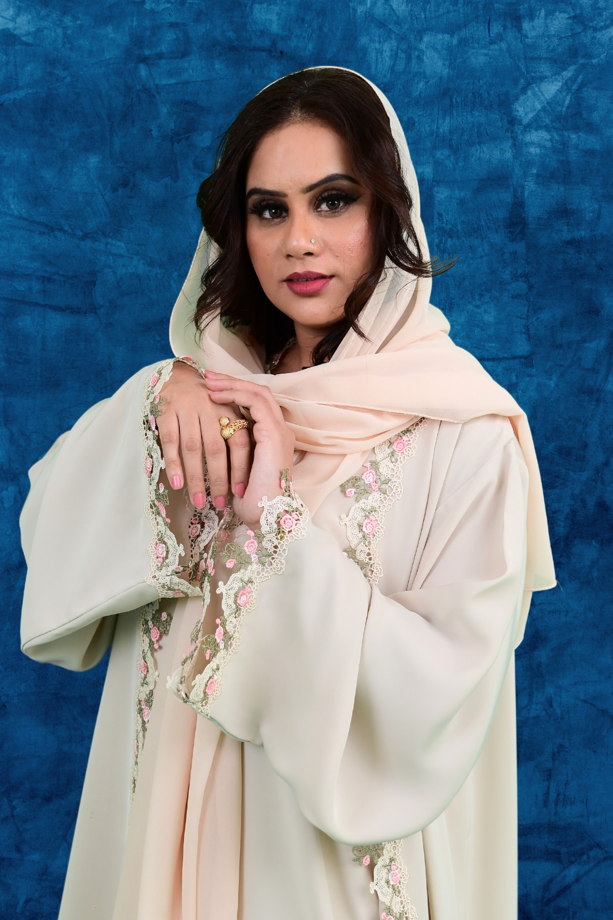 Floral Applique Abaya - Cream color abaya