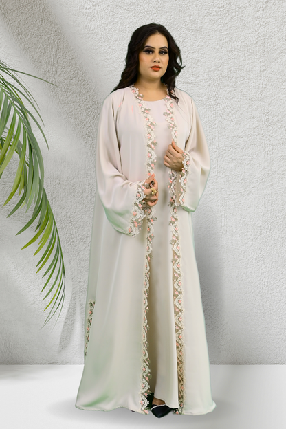 Floral Applique Abaya - Cream color abaya