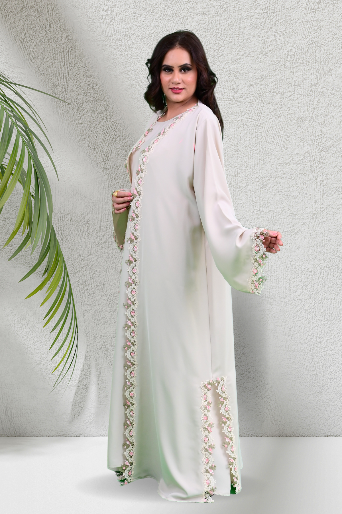 Floral Applique Abaya - Cream color abaya