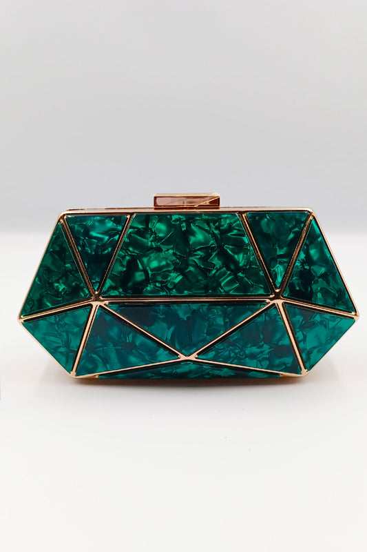 Emerald Green Geometric Clutch with Gold base