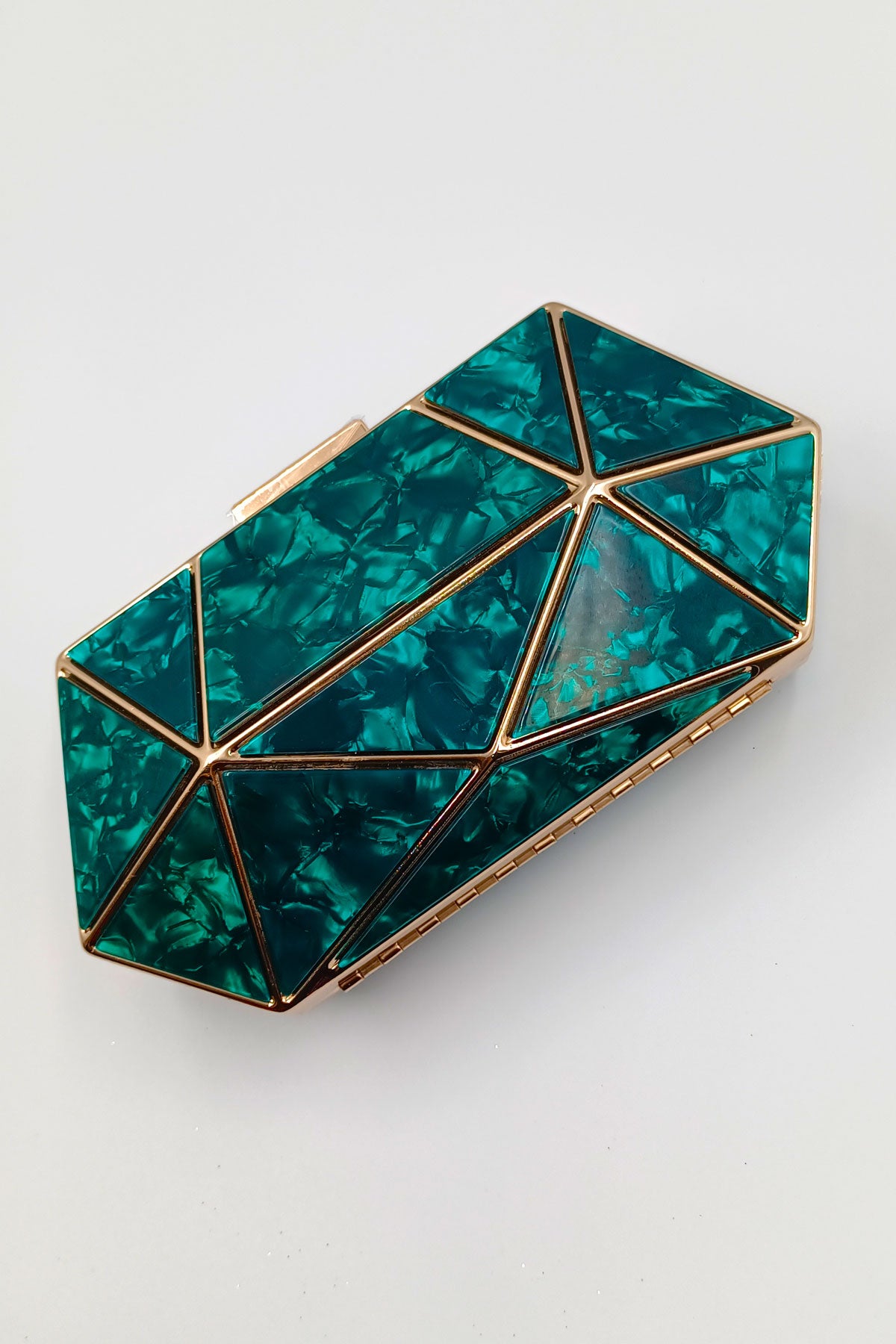 Emerald Green Geometric Clutch with Gold base