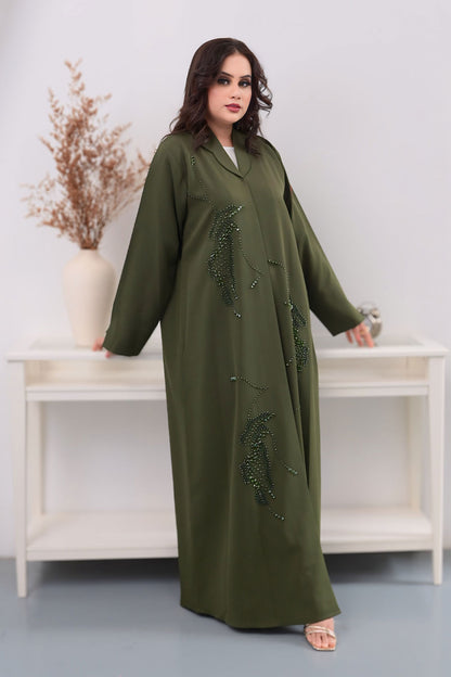 Green Abaya with Bead Embellishments