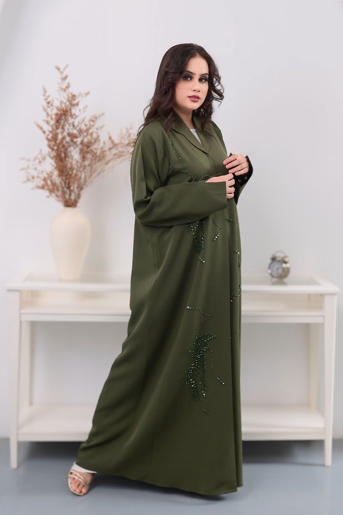 Green Abaya with Bead Embellishments