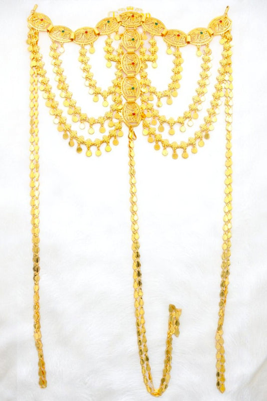 Bridal Inspired Gold Tone Multi Layered Head Jewelry