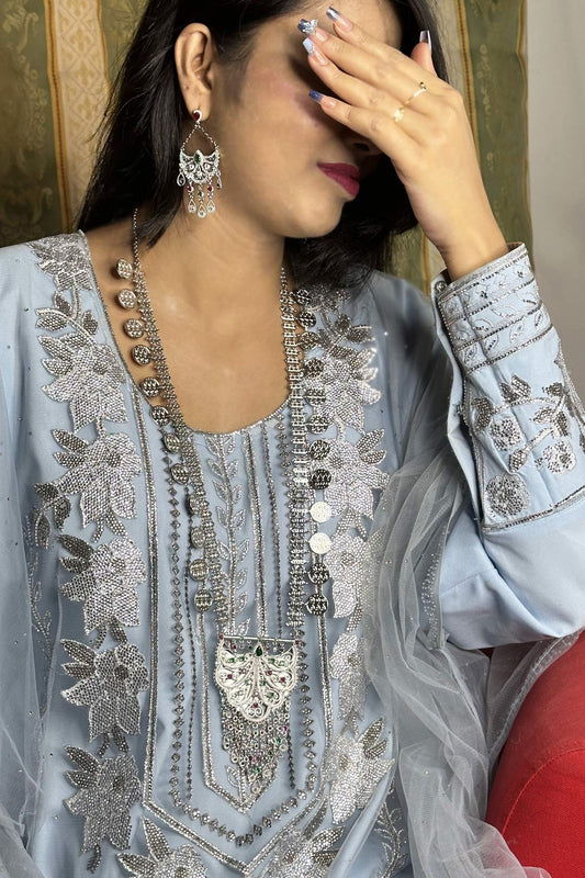 Qamar Silver Hilal Necklace Set