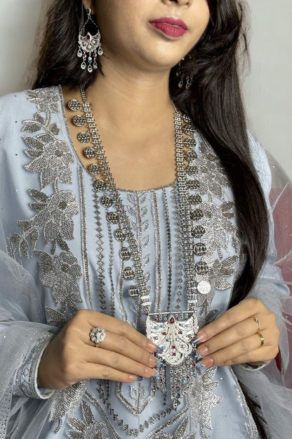 Wafiya Silver Multicolor Hilal Necklace set