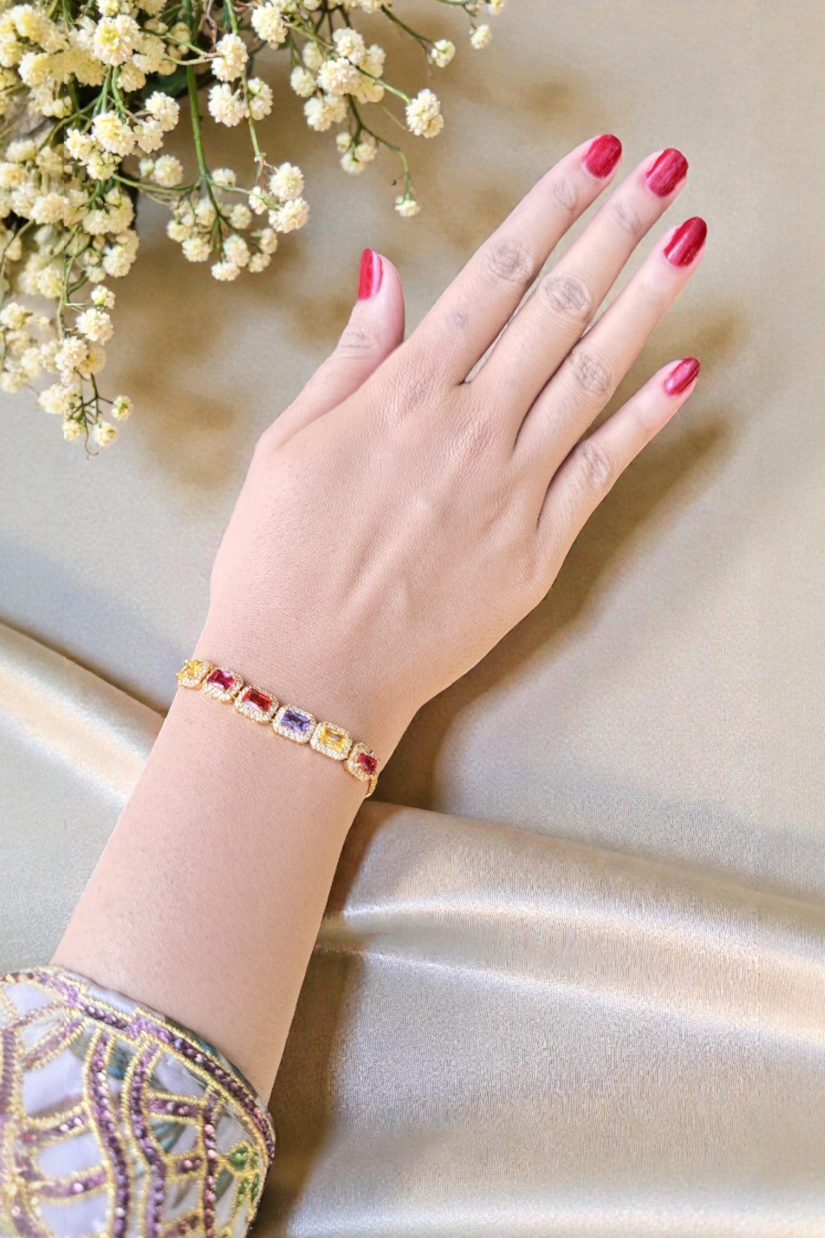 Multicolor Stone studded Minimal Bracelet