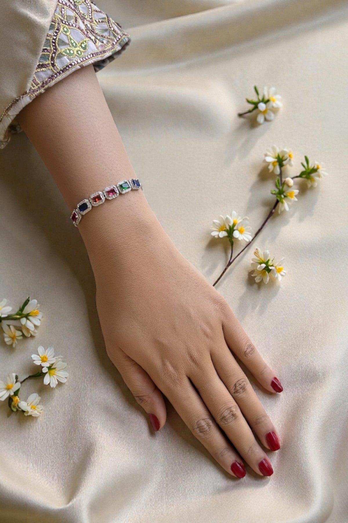 Multicolor Stone studded Minimal Bracelet