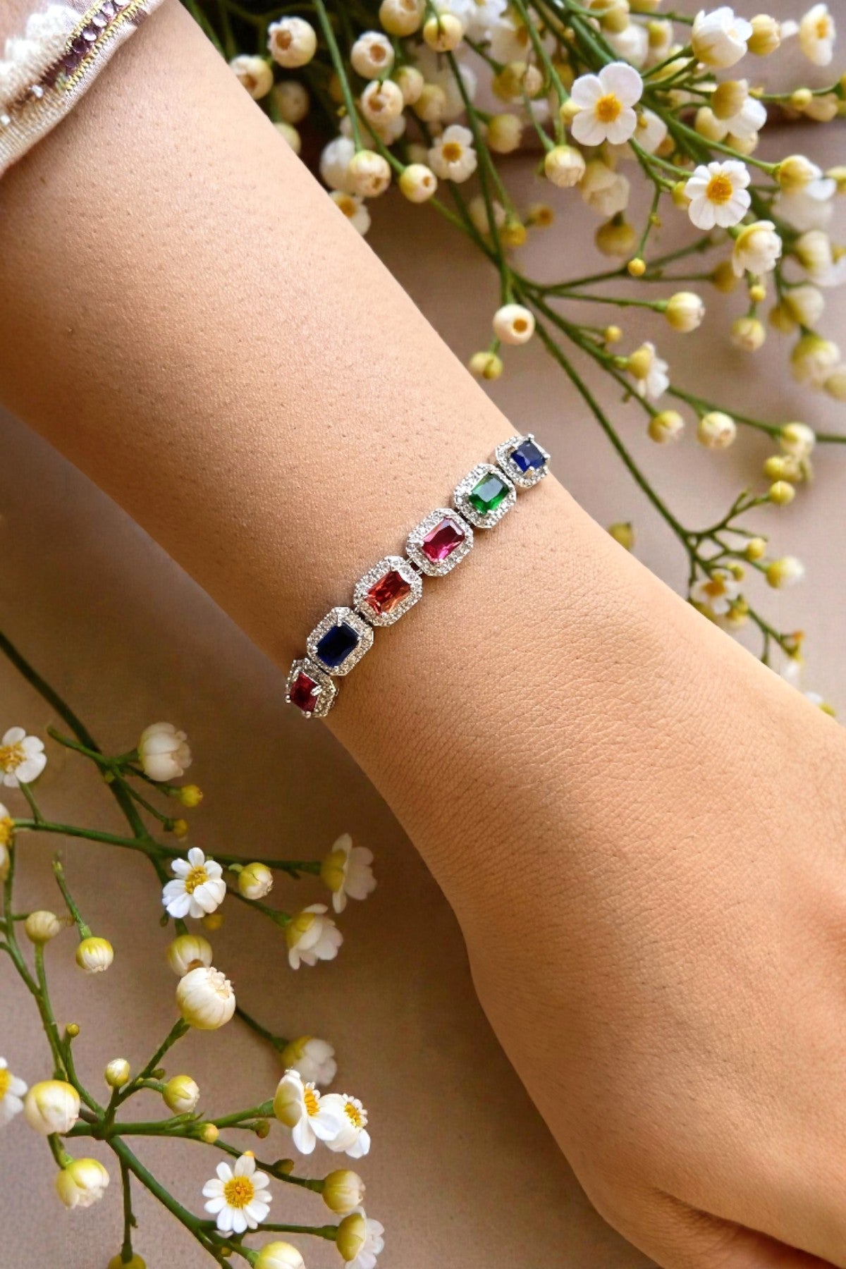 Multicolor Stone studded Minimal Bracelet