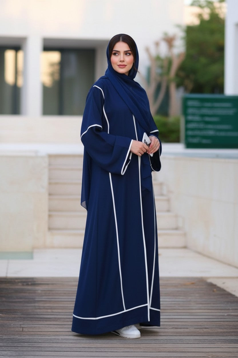 Modern Navy Blue Piping Abaya