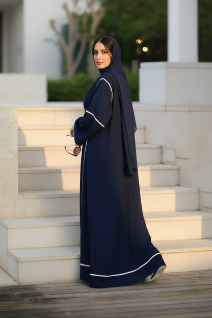 Modern Navy Blue Piping Abaya