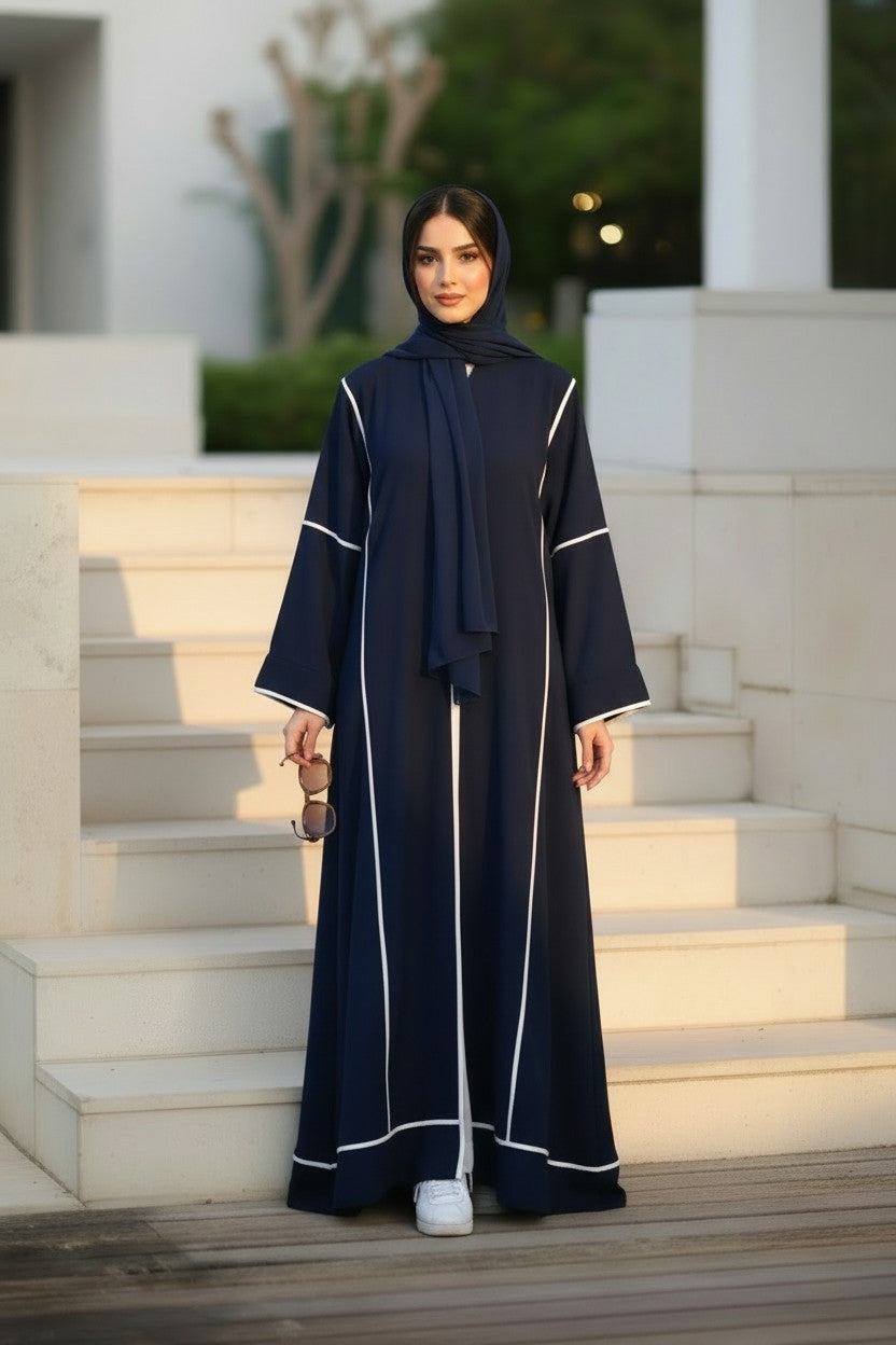 Modern Navy Blue Piping Abaya