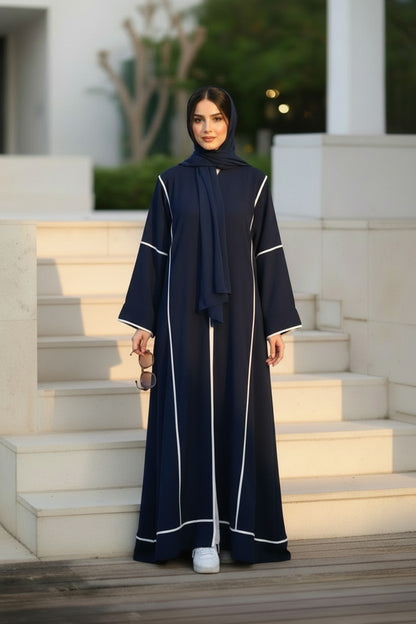Modern Navy Blue Piping Abaya