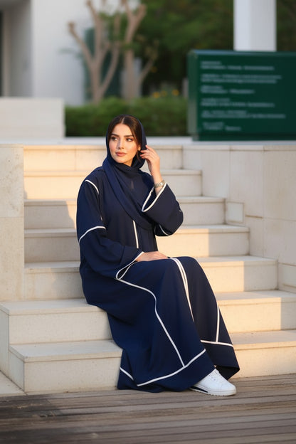 Modern Navy Blue Piping Abaya