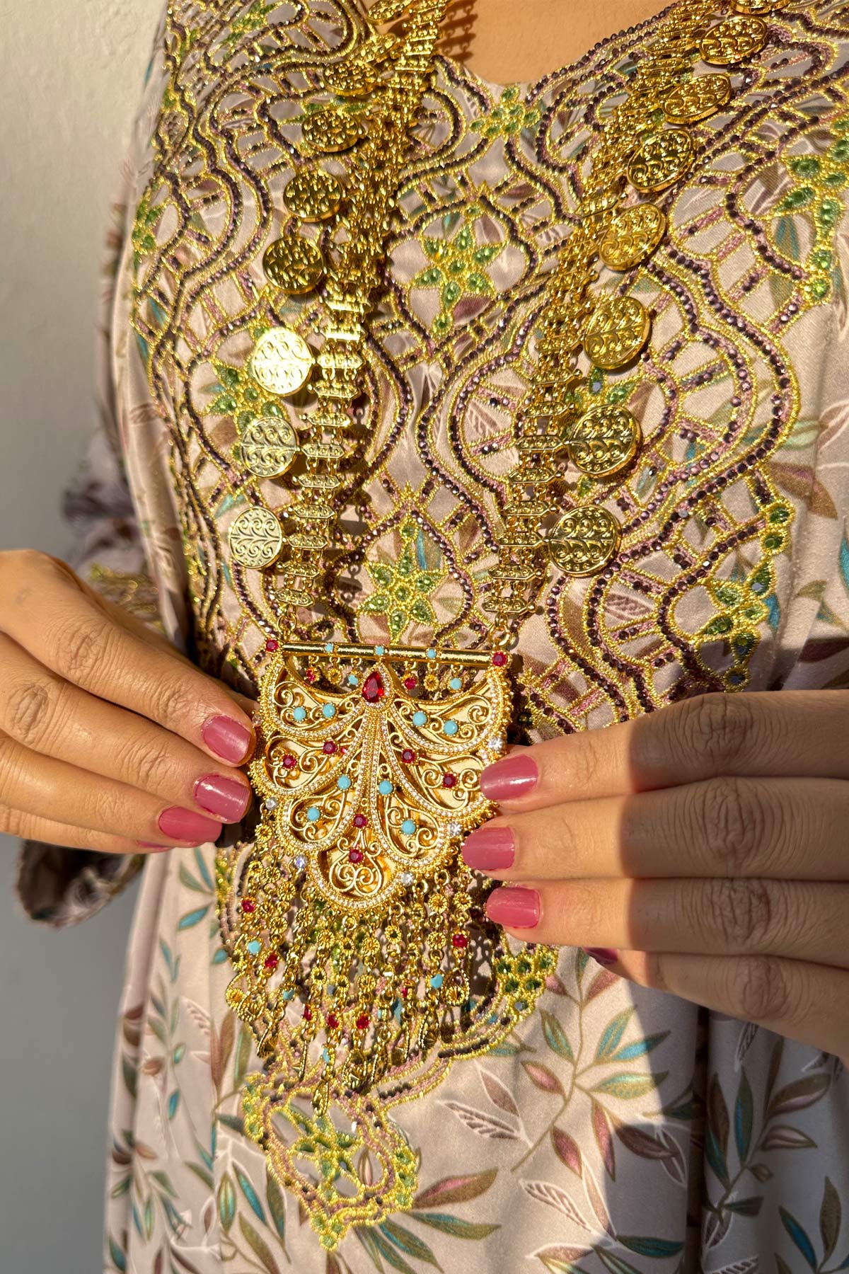 Wafiya Golden Multicolor Hilal Necklace set