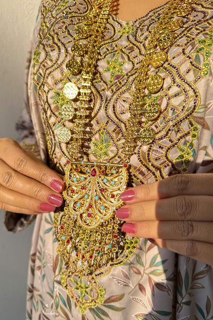 Wafiya Golden Multicolor Hilal Necklace set