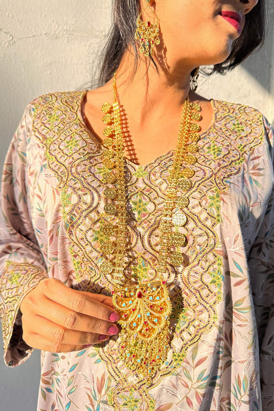 Wafiya Golden Multicolor Hilal Necklace set