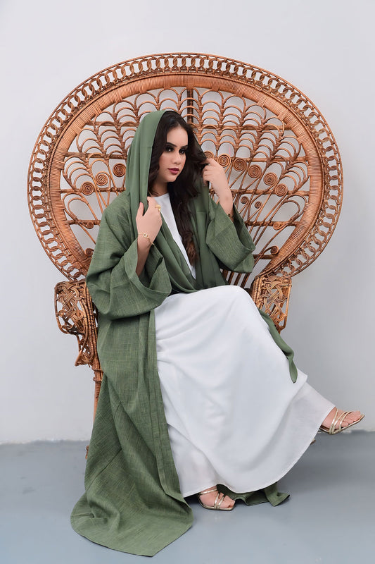 Olive Green Bisht Abaya with Matching Inner Dress