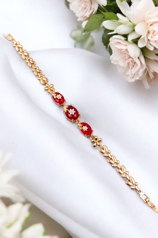 Rosa Red stones and Floral Accents Bracelet in Golden