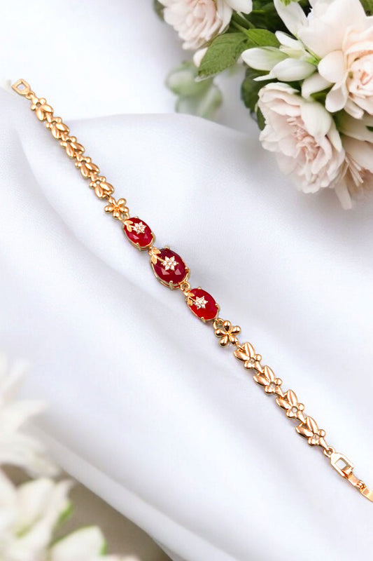 Rosa Red stones and Floral Accents Bracelet