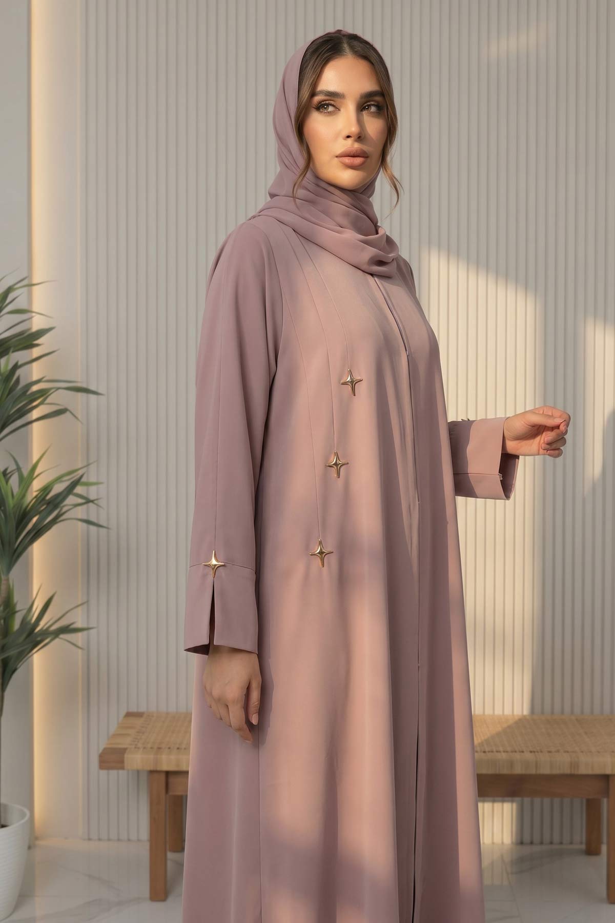 Star Accent Taupe Abaya