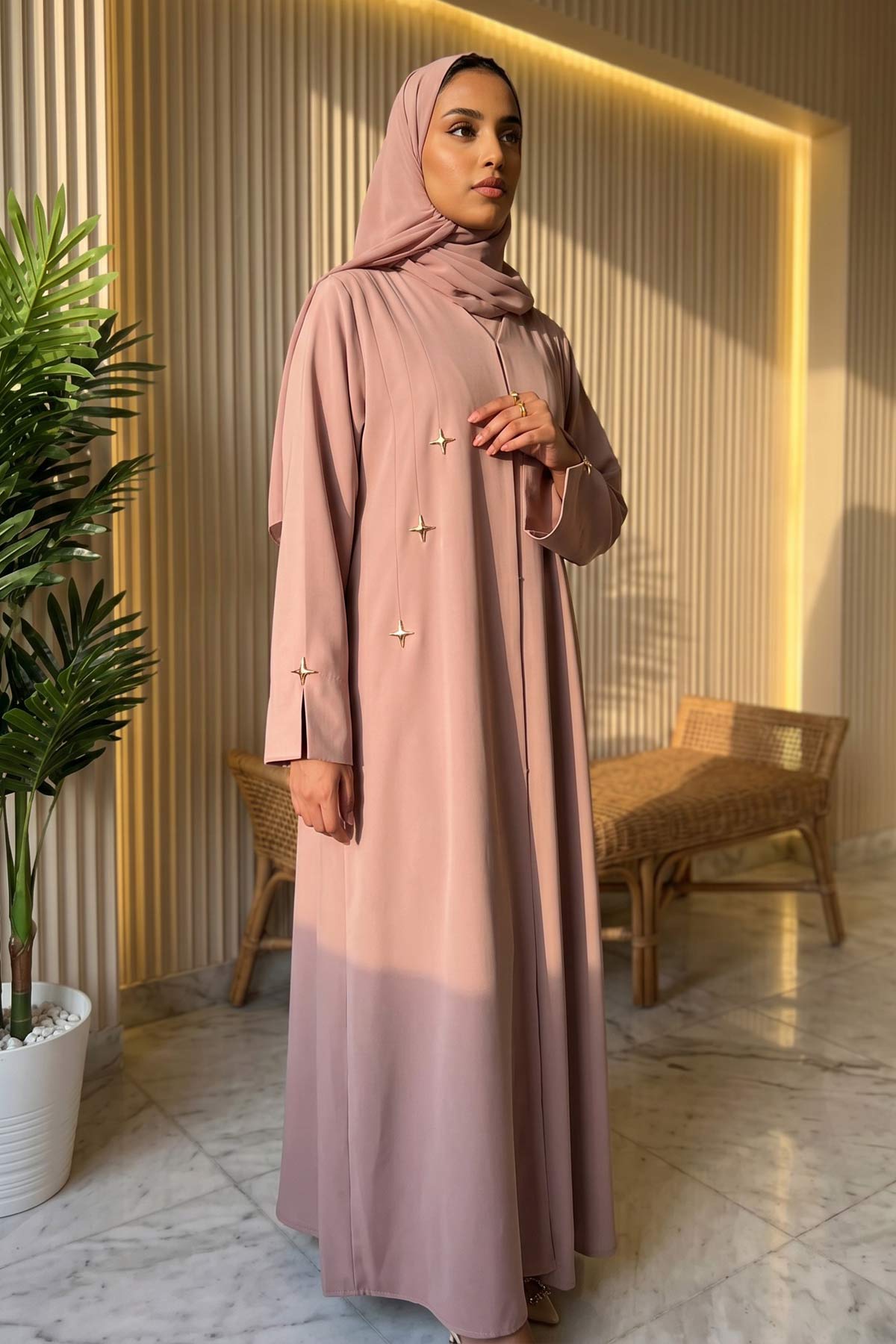 Star Accent Taupe Abaya