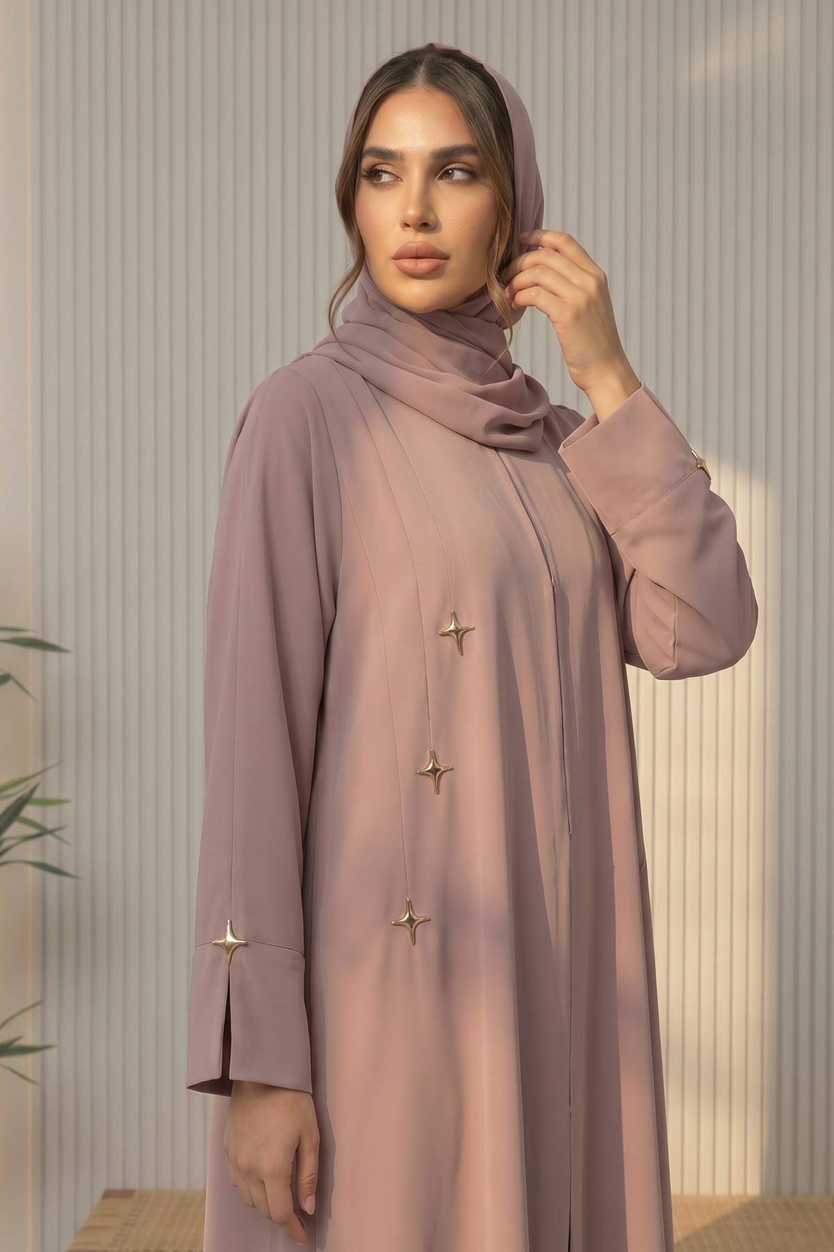 Star Accent Taupe Abaya