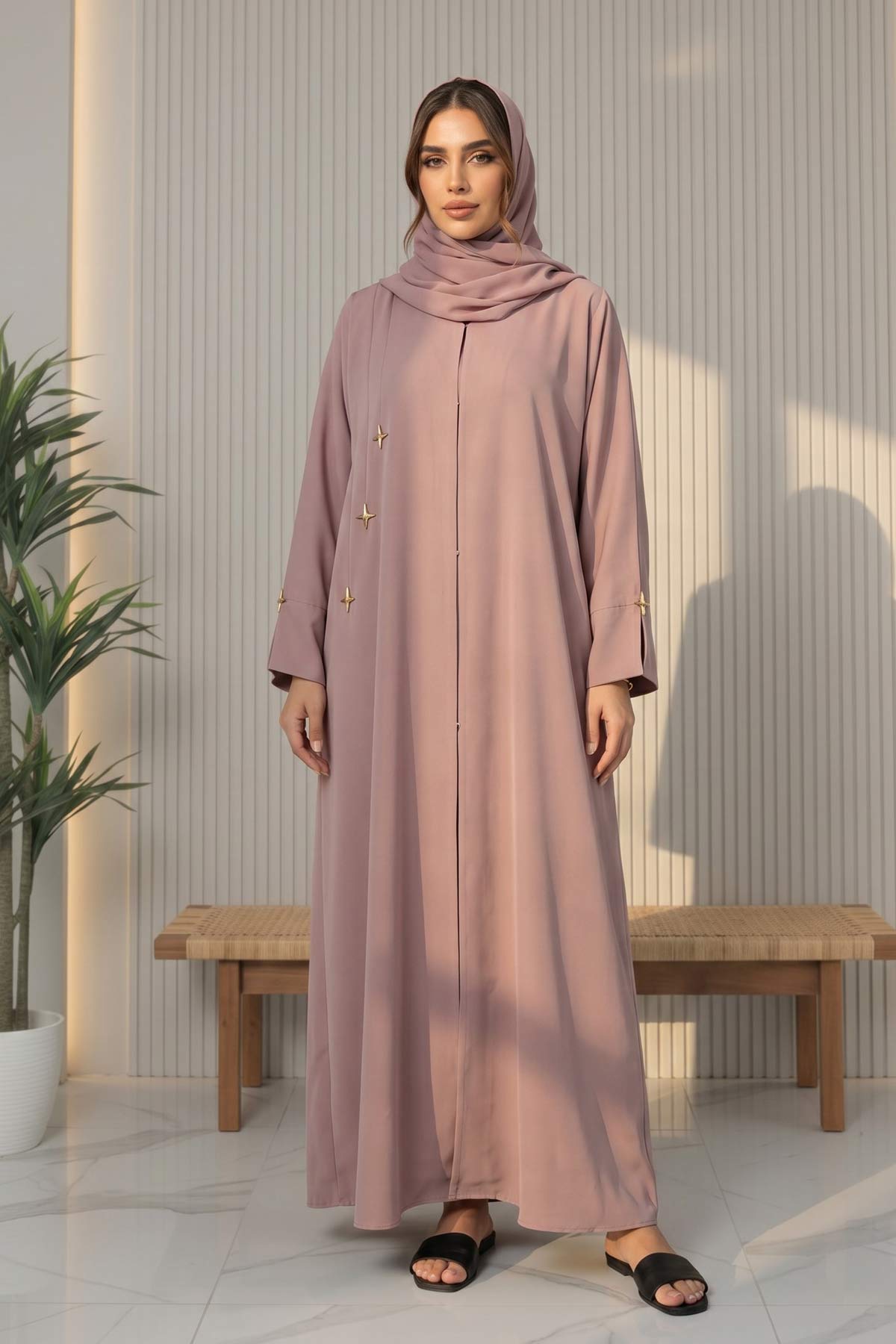 Star Accent Taupe Abaya