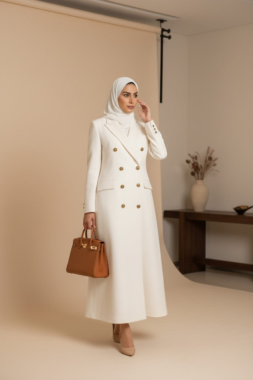Modern White Collared Abaya