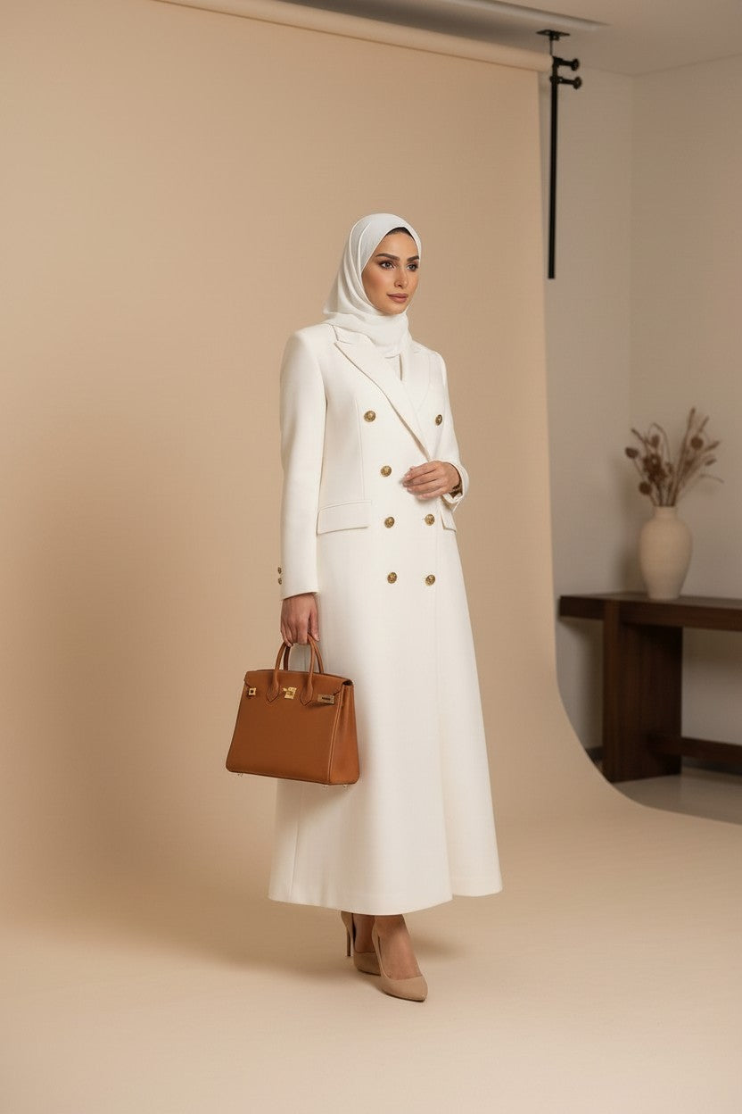 Modern White Collared Abaya